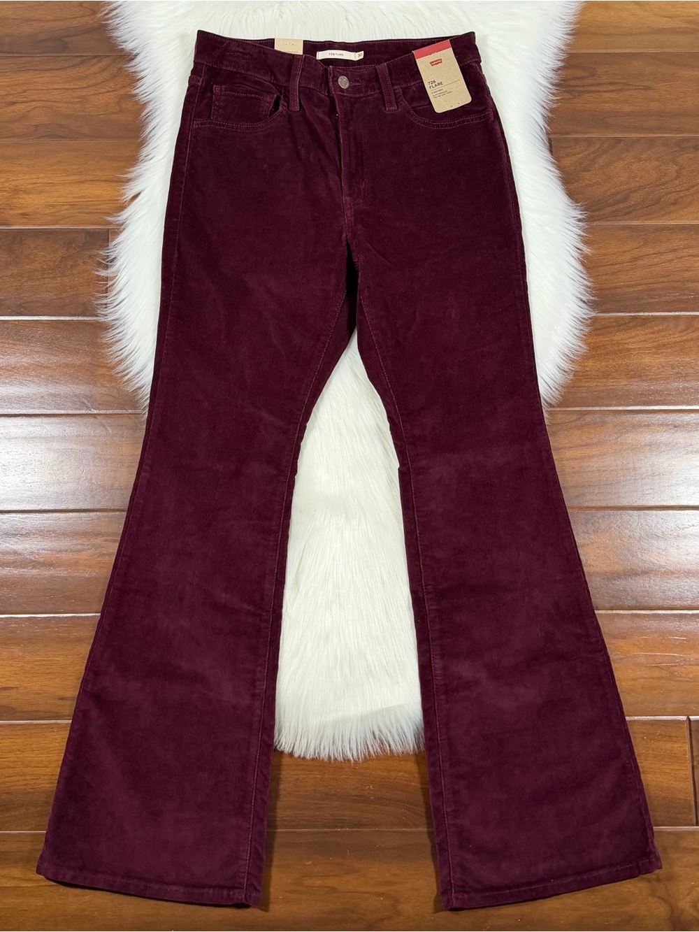 Levi's Women's Size 30 X 32 Merlot Red Corduroy 726 Flare Pant Jeans